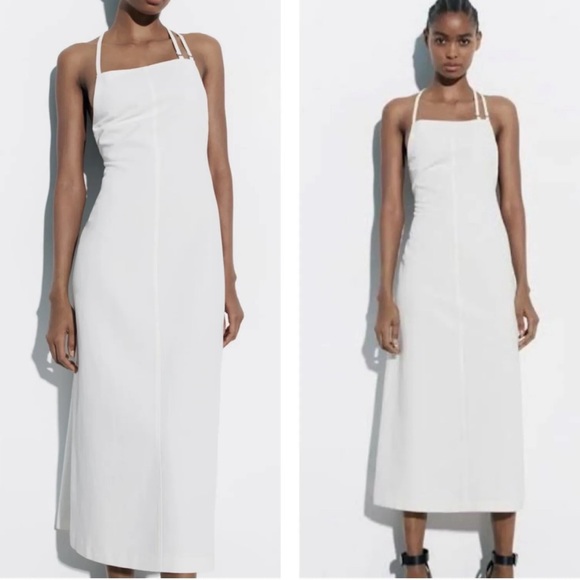 Zara Dresses & Skirts - Zara White Cotton Square Neck Strappy Apron Midi Dress Womens Size S Bridal